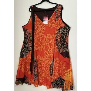 Aller Simplement Bold Euro Artsy Medallion Flare Skirt Sun Dress Women's 3XL NEW